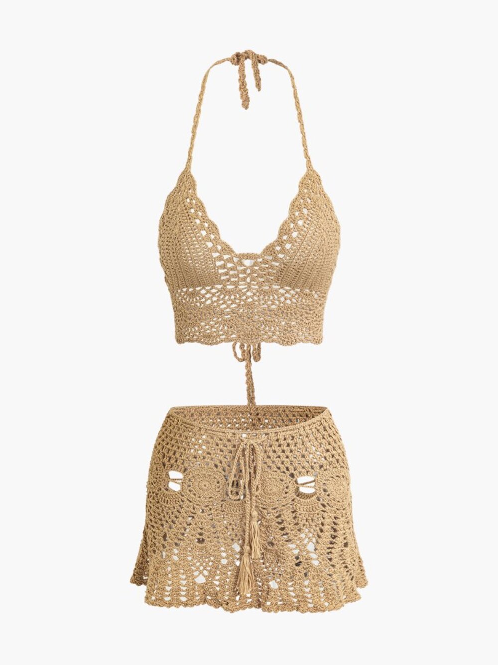MICAS- Crochet Halter Knit Cami Top And Mini Skirt Set